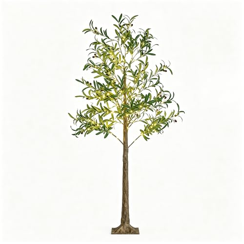 Lightshare Lighted Olive Tree with Fruit 6FT 200L Artificial Plant with Warm White Fairy Lights for Indoor Outdoor Home Party Wedding Decoration