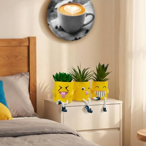 3Pcs Cute Fake Plants Small Potted Succulents with Yellow Pot, Creative Artificial Succulent Plants in Hanging Leg Fun Pot, Mini Vibrant Faux Plant for Home Office Desk Decor and Gift Choice - color: 3set-yellow