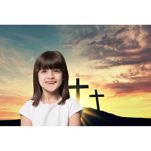 Jesus Christ Cross Backdrop Three Crosses On Mountain Sunrise Sunset Photography Background Sepulcher Lord Pray Christmas Easter Crucifixion Religious Belief Church Event Easter Backdrop 5x3ft - color: Sunset Orange, size: 5x3ft