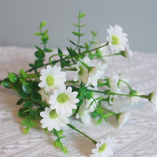 alyptus Fake Flowers for Outdoors 8 Bundles White Silk Artificial Sunflower Plants Faux Greenery for Wedding Home Garden Window Box Outdoor Planters Decor (White Fake mums) - color: White Artificial Flowers for Outdoors