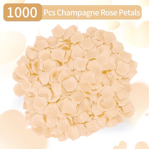 1000 Pcs Artificial Fake Rose Petals,Flower Petals for Romantic Night, Engagement, Party, Wedding, Event Flower Decorations, in Bulk(Champagne Color) - color: Champagne, size: 1000Pcs