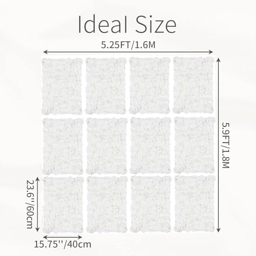 Flower Wall Panel Backdrop: 12 Pcs 24 x 16 Inch White Artificial Hydrangea Floral Panels - color: White, size: 12 PCS