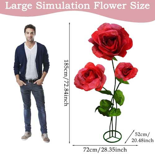 Giant Artificial Flower 3PCS 3D Realistic Waterproof Fake Flowers Durable Easy Maintenance Perfect for Home Garden Weddings Events Christmas Graduation Party Decorations (3PCS-Roses-Burgundy) - color: 3pcs-roses-burgundy