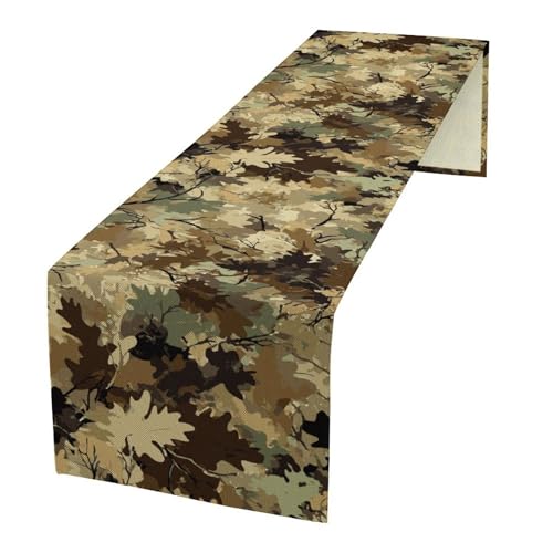 Camo Table Runner Forest Camouflage Hunting Themed Art Printed Burlap Runner for Home Kitchen Dining Table Living Room Decor Fabric 1 Panel W13xL36in - color: Camo-5, size: 13"W x 36"H