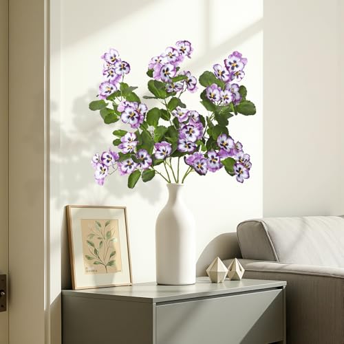 3Pack Artificial Pansy Flowers Silk Flowers Arrangements 35In Artificial Fake Flowers with Long Stems Spring Flower Bouquets for Vase Home Wedding Party Table Centerpiece Decor(Purple) - color: Purple