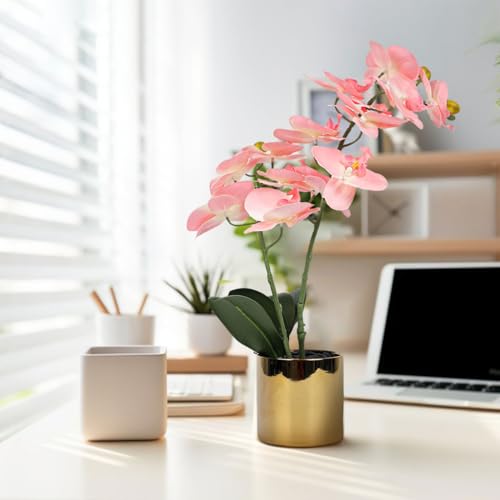 17“ Artificial Orchid Flowers Potted,Realistic Faux Light Purple Flowers in Pots for Bathroom Kitchen Home Office Living Room Table Decor Indoor Outdoor - color: Light Purple