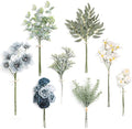Serra Flora Fake Plant Filler Artificial Greenery Stems Combo Box Set 42pcs with 8 Kinds of Faux Greenery Picks for DIY Bridal Bouquets Wedding Floral Arrangement Table Centerpieces - color: Dusty Blue