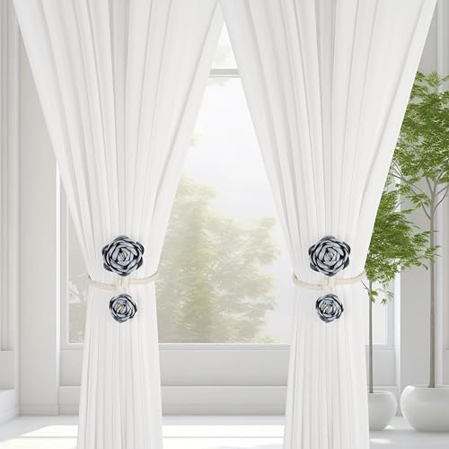 SUQ I OME 2 Pieces Handmade Artificial Rose Flower Curtain Holdbacks,Curtain Tiebacks Clips Creative Window Drape Twist Tie Backs European Style Curtain Holders Decorative Draperies Holdbacks (Blue) - color: Blue