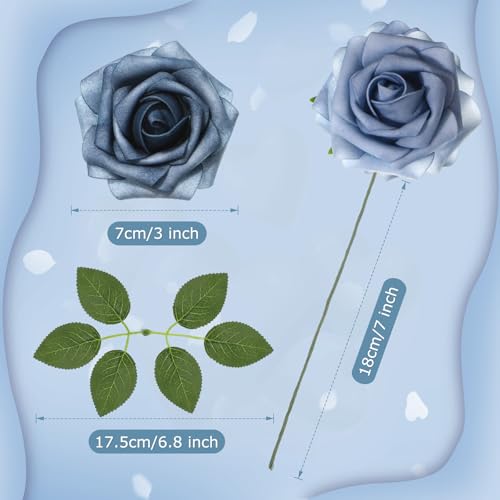 100 Pcs Artificial Foam Rose Flower Faux Bouquet Wedding Fake Rose Gift for Mother's Day Women DIY Bridal Shower Party Table Birthday Home Spring Decor (Blue and White Gradient) - color: Blue and White Gradient