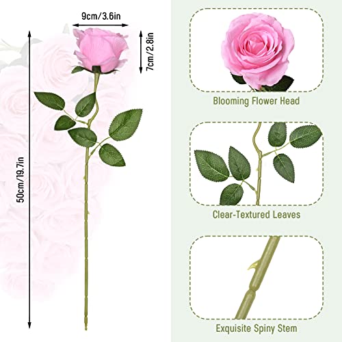 Waipfaru 12 Pcs Artificial Flowers Fake Silk Pink Roses Bulk, Faux Real Touch Roses Bouquet with Long Stem for Wedding Party Home Decor (Pink) - color: B-pink, size: 12 Pcs