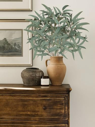 Briful Artificial Eucalyptus Willow Branches 33'' Tall Gray Fake Eucalyptus Stems Arrangement, Realistic Faux Greenery Stems, Indoor Plant, Home Housewarming Farmhouse Porch Vase Decor, Set of 6 - color: 6pcs Gray and Green