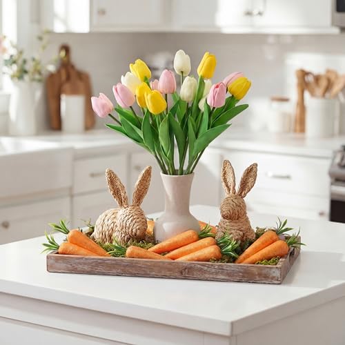 Tigeen 16 Pcs Fake Flowers Tulips 13" Artificial Flower Mother's Gift Day Centerpieces for Tables Decorations for Spring Easter Home Kitchen Wedding Bouquet Bulk