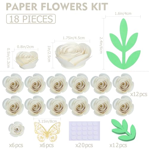 Mverse 3D Mini White Roses Artificial Flowers, Mini Paper Flowers Decorations for Custom Shadow Box Frame, Handmade Crafts DIY Gift (18 Pieces, Milky) - color: 05- Milky
