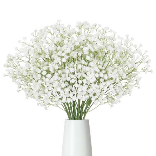 12PCS White Babys Breath Artificial Flowers, 24inch Real Touch Flowers Fake Babies Breath Gypsophila Bouquet for Wedding Floral Arrangement Party Home Decoration(White) - color: White
