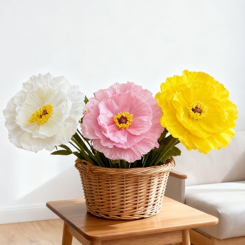 10 Pcs Remembrance Orange Poppy Artificial Flower Heads 6.7" Large Silk Poppy Heads Fake Flowers for Memorial Day Veterans Day Wedding Home Decoration Bouquet Corsages Party Centerpiece - color: Orange