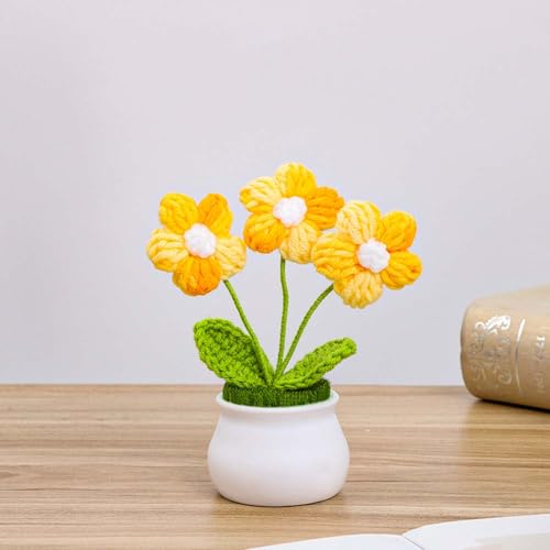 Cute Crochet Flowers for Mom,Handmade Knitted DIY Décor for Car Office Desk & Home Décor,Valentines Birthday Gifts for Women and Coworkers, Mother, Teacher, Graduation, Christmas(Yellow) - color: Yellow