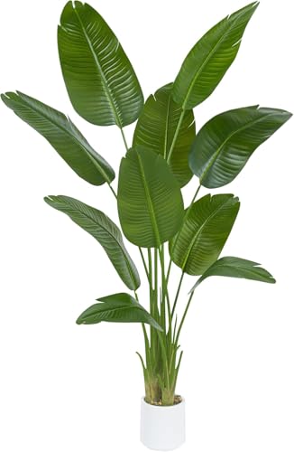 Bird of Paradise Artificial Tree, 6Ft Tall Faux Plant, Fake Banana Leaf Plant Indoor, Faux Palm Tree Faux Floor Plants Tropical Tree in Pot, Present for Friend Housewarming Decor - color: White, size: 6FT