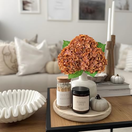 JINWOE Fall Hydrangea Artificial Flowers, 3Pcs 21" Raw Umber Brown Latex Real Touch Flowers, Faux Silk Flowers Fake Artificial Hydrangeas with Stems for Bouquet Table Centerpieces Halloween - color: Brown, size: 3pcs