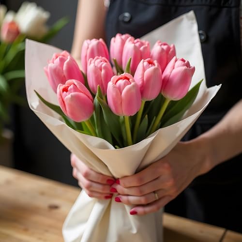 uxcell 20pcs Tulips Artificial Flowers, Faux Flowers Silk Fake Tulip Stems Real Touch for Wedding Bouquet Centerpiece Table Party Decoration(Dark Red) - color: Dark Red