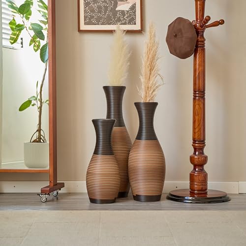 Tall Floor Vase Set of 3, 27.5/23.6/19.6in Large Imitation Rattan Vases for Living Room, Dining Room, Hallway, Office Decor & Farmhouse Style Centerpiece - color: Floor Vases Imitation Rattan a