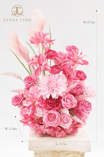 TINGE TIME Free-Standing Artificial Flower Set of 2, Table Centerpiece with Rubber Pad, Silk Fake Flower for Wedding Centerpiece Archway Aisle Welcome Entrance (Hot Pink) - color: Hot Pink