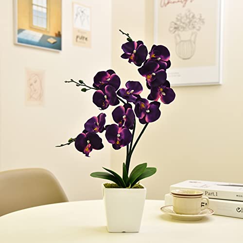 15" Tall Artificial Silk Phalaenopsis Orchid Flower Plant Pot Arrangements (Dark Purple) - color: Dark Purple