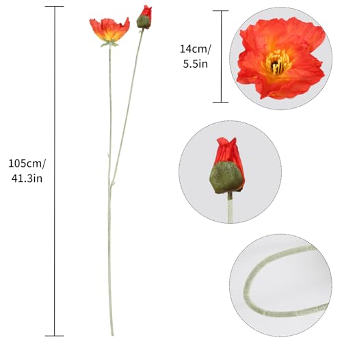 6PCS Long Stem Poppy Flowers Artificial 41.3in Faux Poppy Flowers Silk Flowers for Tall Vase Wedding Party Office Decor(OrangeRed) - color: Orangered