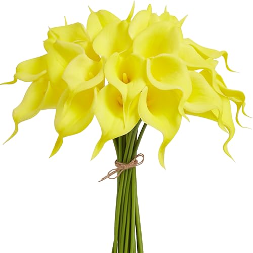 Artificial Calla Lily 12Pcs Yellow Real Touch Faux Flowers for Wedding Bouquet, Bride Bridal Shower, Spring Home Kitchen Table Decor, Fake Lilies for Centerpieces, Party Decorations - color: Yellow