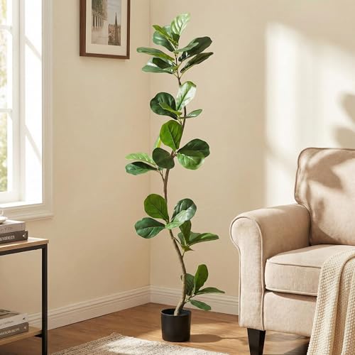 IDEALHOUSE 5ft Lifelike Artificial Fiddle Leaf Fig Tree, Fake Ficus Lyrata Tree with Sturdy Cement Base, Indoor Outdoor Decor for Home Office Living Room, Ideal Housewarming Gift - size: 5ft