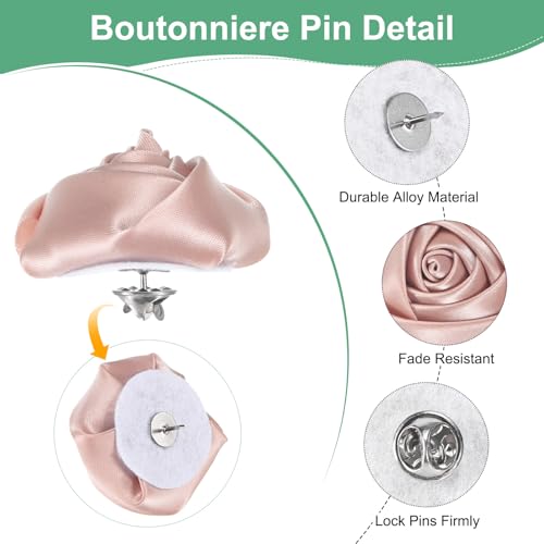 M METERXITY 16-Pack Lapel Pin for Men, Handmade Flower Brooch Button Pins for Men Suits, Formal Boutonnieres for Wedding/Groom/Corsage - color: Dirty Pink