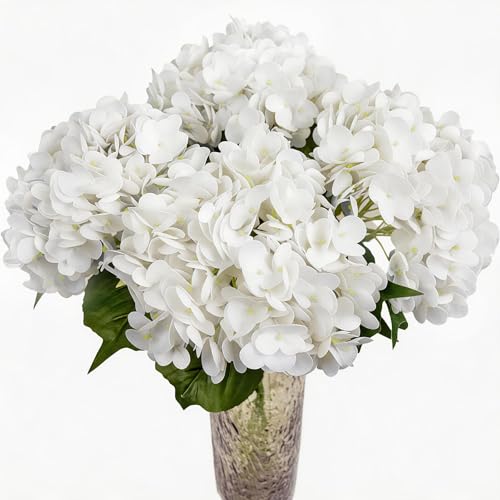 3Pcs 21in Hydrangea Artificial Flowers, Latex Real Touch Hydrangeas Bouquets, Lifelike Large Fake Artificial Flowers for Home Office Wedding Party Arrangements Decor (White) - color: White
