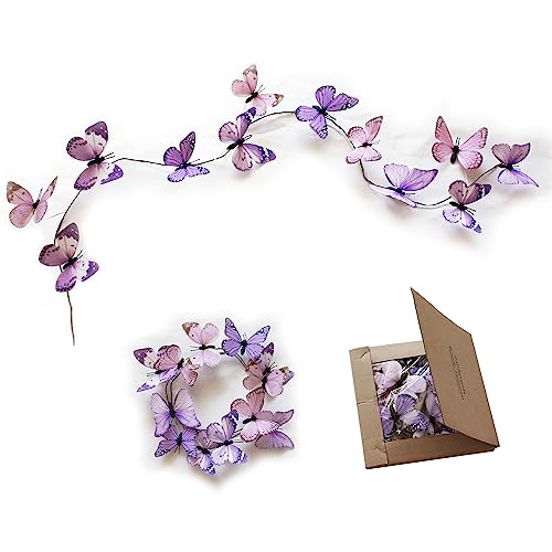 Artificial Butterfly Garland, Fake Butterfly Decorative Vines, DIY 3D Unique Butterfly Hanging Decor for Home Wall Easter Spring Flowers Party Wedding Arch Shopping (Light Purple) - color: Light Purple