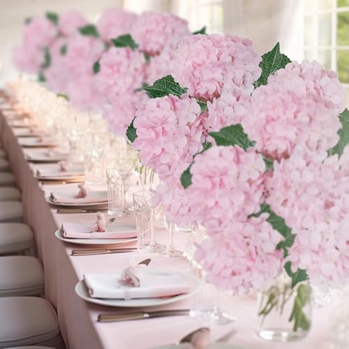 6PCS Premium Pink Hydrangea Artificial Flowers Bouquets, Light Pink Silk Hydrangea Flowers Heads with Stems, Fake Hydrangeas Flowers Arrangement, Faux Hydrangea Decor for Home Wedding Party - color: Pink Blush