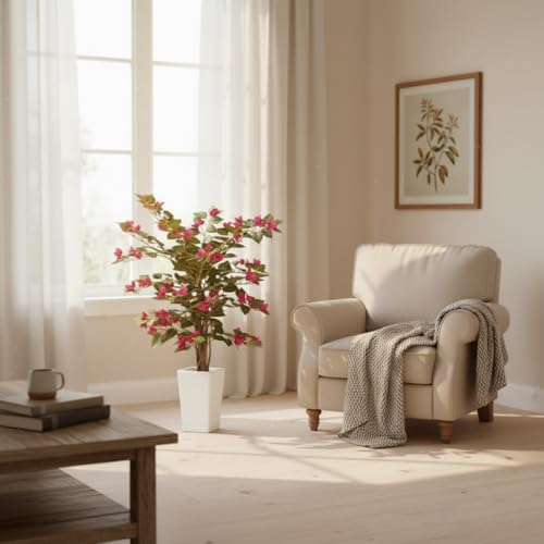 Aveyas 3ft Artificial Bougainvillea Tree with Flowers, 3 Feet Faux Floor Plant Fake Silk Blooming Trees with Pot for Indoor Outdoor Home Decor,House Living Room Office (3 ft Tall Including Raised Pot) - color: Bougainvillea Tree (3ft)