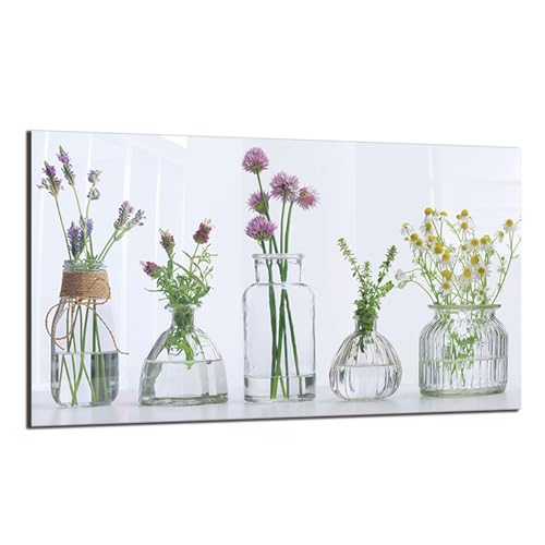 DAIFURONGE Tempered Glass Backsplash for Kitchen,Flowers and Vase, 30"x16" | Behind Stove Back Splash Panel Protector, Easy to Clean, Kitchen Wall Decor,One Piece Oven and Range Backsplash - size: 30"L x 16"W