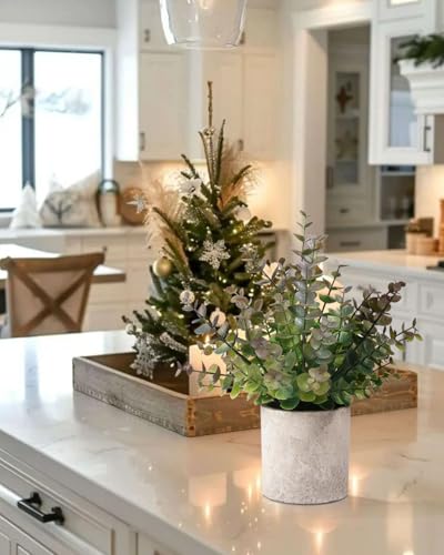 Coferset 2 Pack Small Fake Plants Christmas Greenery Eucalyptus Potted Artificial Plants for Shelf Desk Home Bathroom Farmhouse Room Coffee Table Decor Christmas Decor(Purple) - color: Purple-small