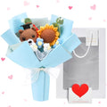 Graduation Crochet Flower Bouquet Set Includes Knitted Bear Knitted Sunflower Daisy Eucalyptus Greeting Card Gift Bag 2026 Blue Flower Bouquet Graduation Gift - color: Blue, style: Knitted Bear and Sunflowers