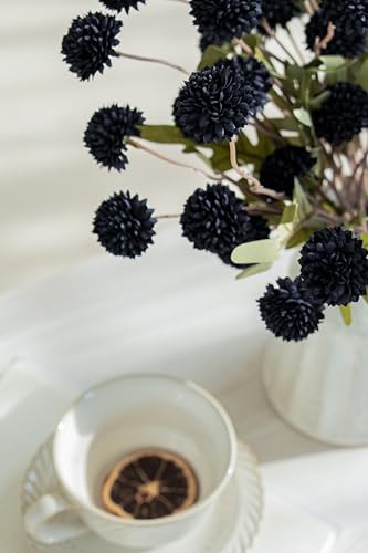 Laelfe Black Kiku Artificial Flower - 5 Pcs Fake Pompon Mums Silk Small Chrysanthemum Faux Ball Flower Stem Decor for Home Wedding Filler DIY Bouquet Centerpieces Arrangements Shower(Black) - color: Black