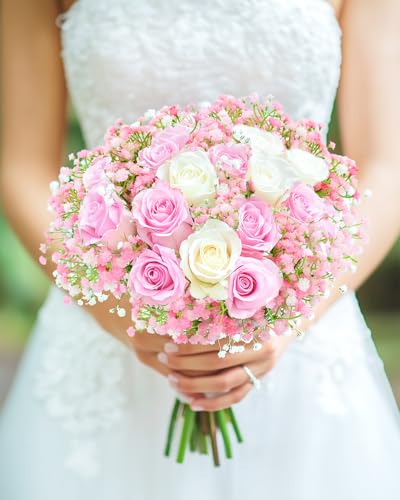 48Pcs Babys Breath Artificial Flowers, Fake Baby Breath Flowers Artificial Bulk Faux Gypsophila Real Touch Flowers for Wedding DIY Bouquet Floral Arrangement Party Home Garden Decoration, Pink - color: Pink, size: 48PCS