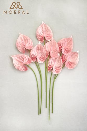 Real Touch Anthurium Artificial Flowers, 8pcs Shabby Blush Faux Tropical Flowers with Stems for Modern Wedding Bouquets, Elegant Centerpieces & Chic Party Decoration - color: Shabby Blush