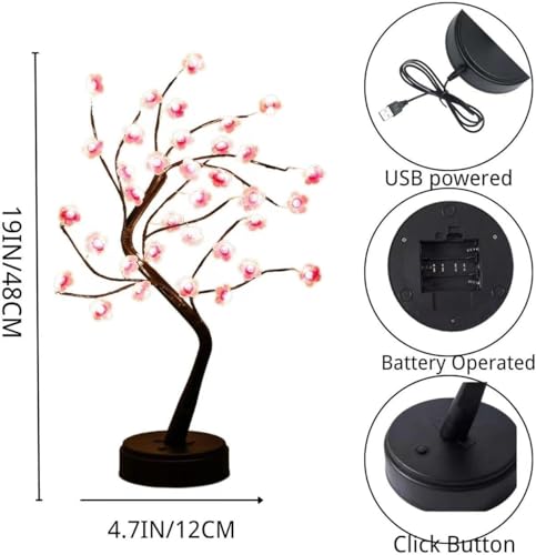 4 Pack Cherry Blossom Tree Lamp, 18inch 36 Led Bonsai Tree Lights, Battery/USB Operated Japanese Decor Night Lights for Teacher Appreciation Graduation Back to School Bedroom Home Gift, Warm White - size: 4 Pack - 18inch