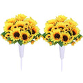 Artificial Cemetery Flowers for Grave Decorations - 4 Sunflower Bouquets with 2 Vases & Spikes - Lifelike Memorial Flowers for Cemetery Headstones Decoration ﻿ (Yllow)