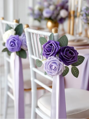 InnoGear Artificial Flowers, 50 Pcs Shades of Purple Foam Fake Roses Bulk with Stems for Decoration Celebration DIY Wedding Bouquets Centerpieces Bridal Shower Party Christmas Tree - color: Shades of Purple