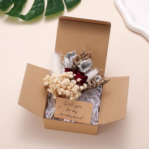 Mini Bouquet Proposal Gifts for Bridesmaid - Dried Rose with Baby's Breath, Natural Dried Flowers Decor for Bridesmaids Proposal Box, Romantic Wedding Keepsake for Bridal Shower Bachelorette Party - style: rose