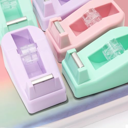 Desktop Tape Dispenser Heavy Duty Desk Accessories Floral Office Tape Dispensers, Weighted Non-Skid Base, Macaron Green - color: Macaron Green