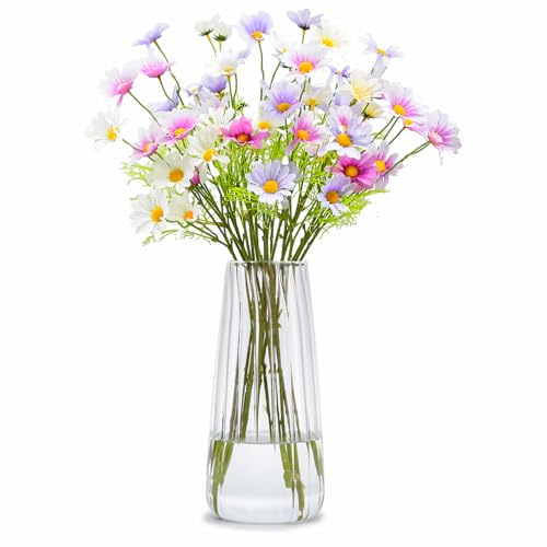8.3in Clear Glass Vase for Flowers, Ribbed Flower Vase for Table Centerpiece Wedding Home Decor, Modern Glass Vases for Living Room, Bedroom, Dining Table, Office, Birthday Housewarming Gift (Striped) - color: Striped