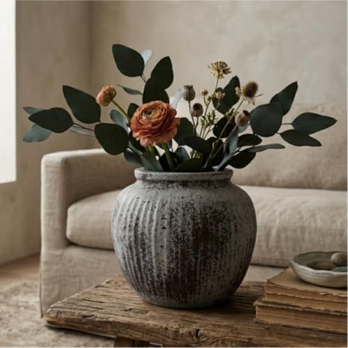Oakrain Large Rustic Vase, 11" Distressed Round Floor Vase for Home Decor, Farmhouse Centerpieces Planters for Living Room Indoor Outdoor Use, Gray - color: Distressed Gray, size: 11" Dia