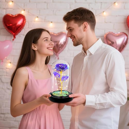 Childom Mothers Day Flowers Gifts for Mom Grandma,Birthday Gifts for Women,Valentines Gifts for Her,Mom,Women,Wife,Grandma,Light Up Rose in Glass Dome,Colorful Purple Mothers Day Flowers for Delivery - color: Purple Medium