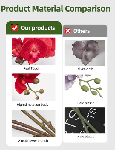 Artificial Orchid Set Fake Phalaenopsis Flower Faux Butterfly Orchid Real Touch Orchid for Wedding Home Office Party Hotel Yard Decoration Restaurant - color: Red