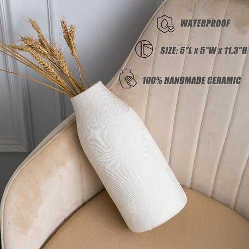 Large Textured Vase, Boho Ceramic Vase for Modern Farmhouse Home Decor, Pottery Vases for Flowers, Pampas Grass, Rustic Decorative Vase, Clay Vase Centerpieces for Dining Table - color: Large Single